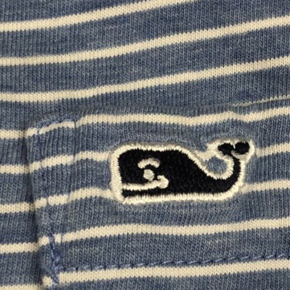 Vineyard Vines Mens Blue White Striped Polo Golf Shirt Large W Pocket Whale - Picture 4 of 9